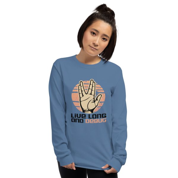 Live Long and Debug” Men’s Long Sleeve Shirt – Classic Fit for Developers & Trek Enthusiasts - Image 2