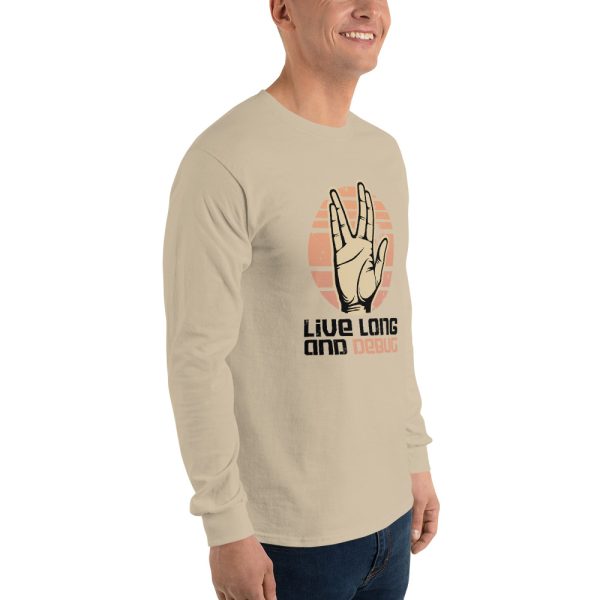 Live Long and Debug” Men’s Long Sleeve Shirt – Classic Fit for Developers & Trek Enthusiasts - Image 3