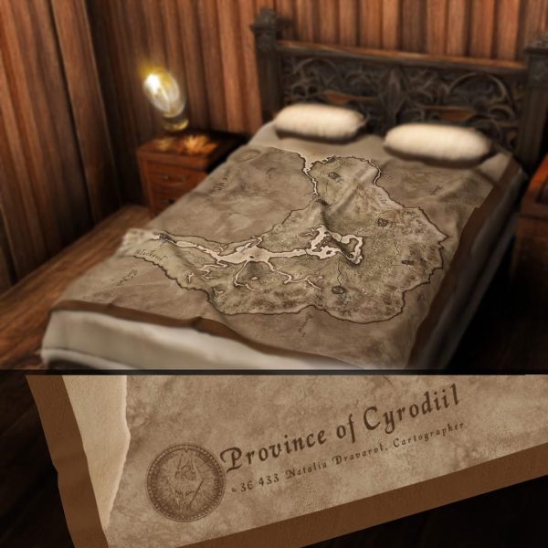 Oblivion Map of Province of Cyrodiil Video Game Adventurer's Map Plush Blanket - Cozy Velveteen Throw for Gamers & Fantasy Lovers