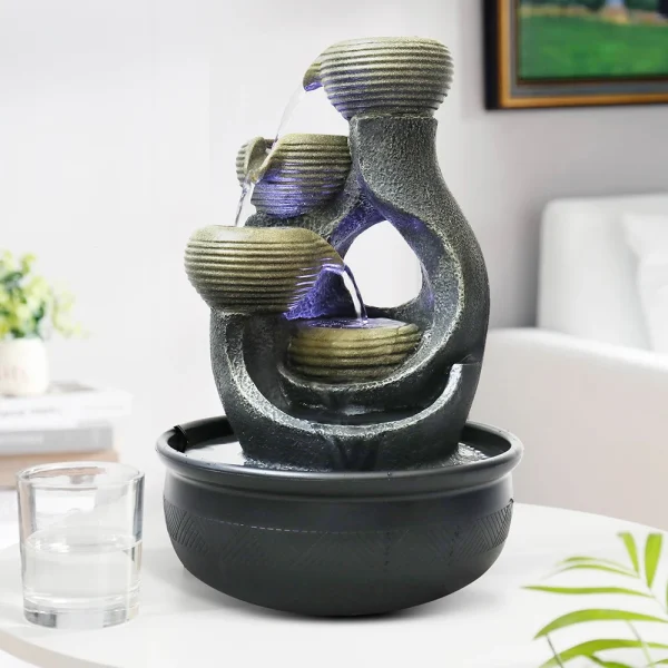 15.7” Indoor Tabletop Waterfall Fountain – Relaxation Decor with LED Light - Image 4
