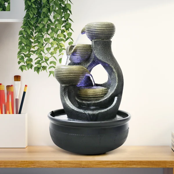 15.7” Indoor Tabletop Waterfall Fountain – Relaxation Decor with LED Light - Image 3