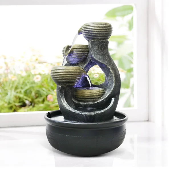 15.7” Indoor Tabletop Waterfall Fountain – Relaxation Decor with LED Light