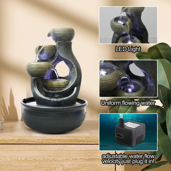 15.7” Indoor Tabletop Waterfall Fountain – Relaxation Decor with LED Light - Image 5