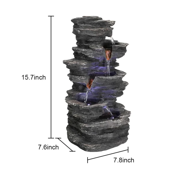15.7” Stacked Rocks Tabletop Fountain – Zen Meditation Indoor Waterfall with LED Lights - Image 6