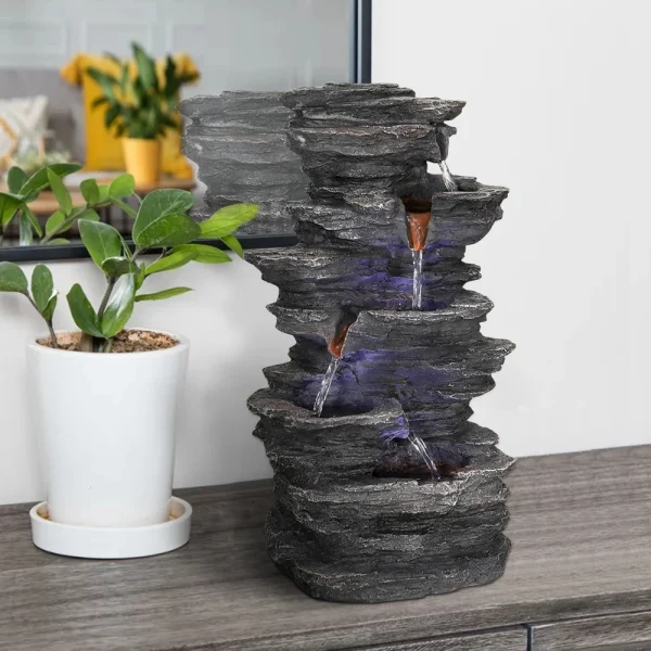 15.7” Stacked Rocks Tabletop Fountain – Zen Meditation Indoor Waterfall with LED Lights - Image 3