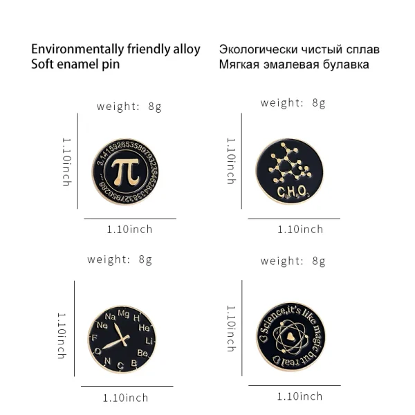 Science Enamel Pins – Pi (π), Atom, & Periodic Table Brooches for Science Geeks, Teachers & Students - Image 2