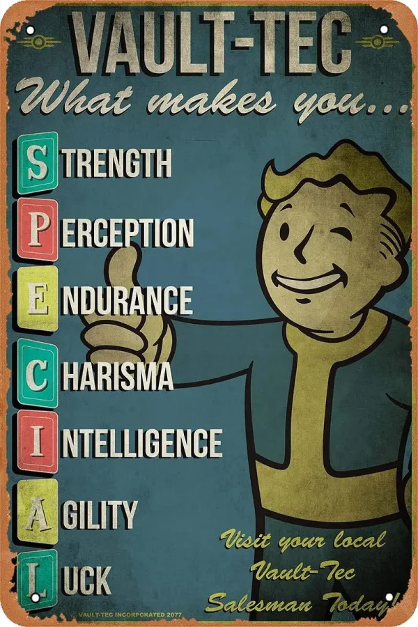 Vault-Tec Retro Tin Sign – Vintage-Style Metal Wall Art for Gamers, Bars & Man Caves