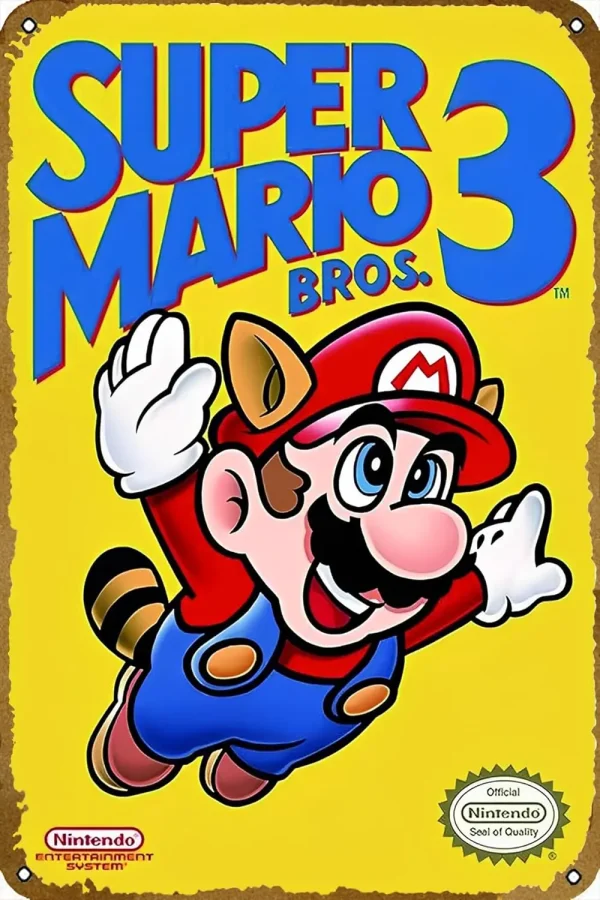 Mario Bros 3 Retro Gaming Tin Sign – Vintage Metal Wall Art for Game Rooms, Bars & Man Caves