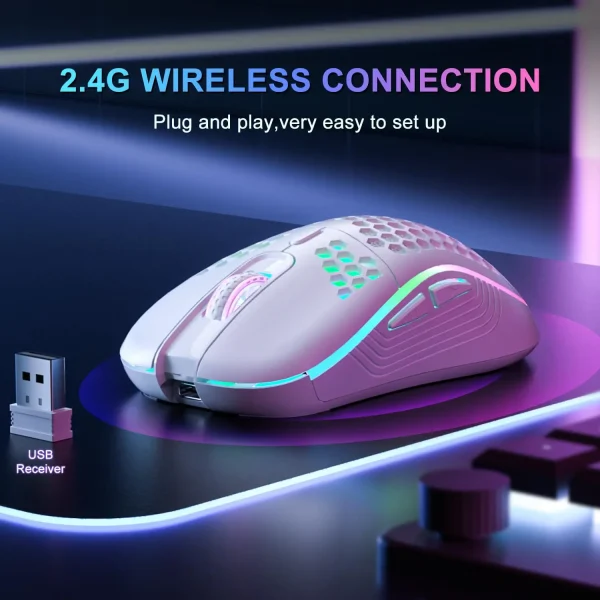 Geek Essentials Wireless RGB Gaming Mouse – Rechargeable, Ergonomic Design with Adjustable DPI & Honeycomb Shell - Image 6
