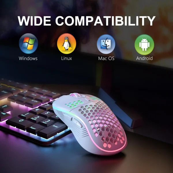 Geek Essentials Wireless RGB Gaming Mouse – Rechargeable, Ergonomic Design with Adjustable DPI & Honeycomb Shell - Image 3