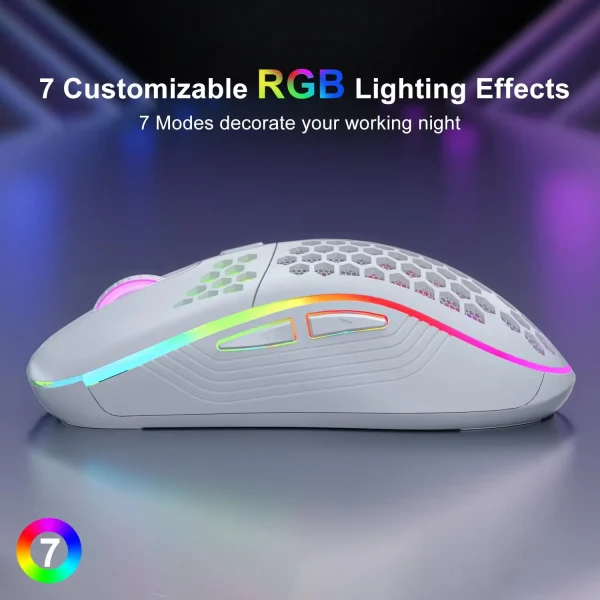 Geek Essentials Wireless RGB Gaming Mouse – Rechargeable, Ergonomic Design with Adjustable DPI & Honeycomb Shell - Image 4