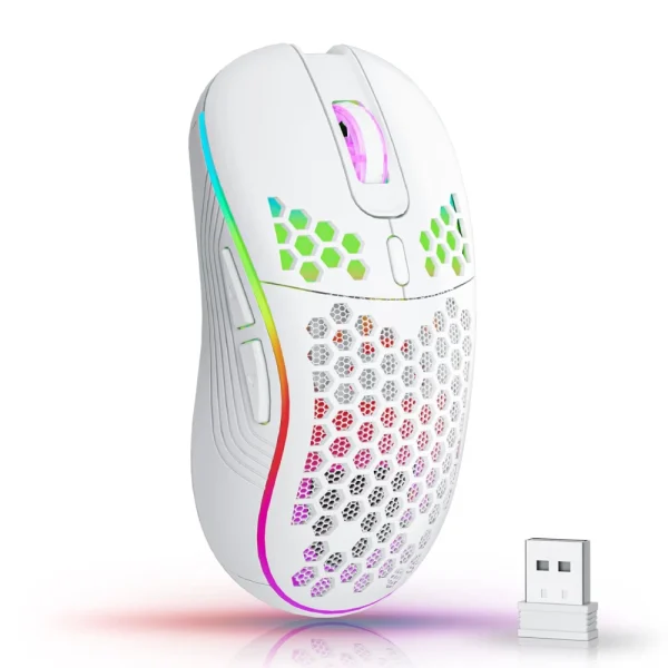 Geek Essentials Wireless RGB Gaming Mouse – Rechargeable, Ergonomic Design with Adjustable DPI & Honeycomb Shell