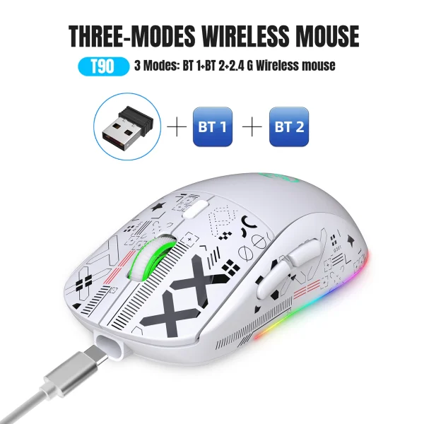 HXSJ T90 Wireless Mechanical Gaming Mouse – RGB, 3600 DPI, 11 Lighting Modes & Rechargeable Battery - Image 3