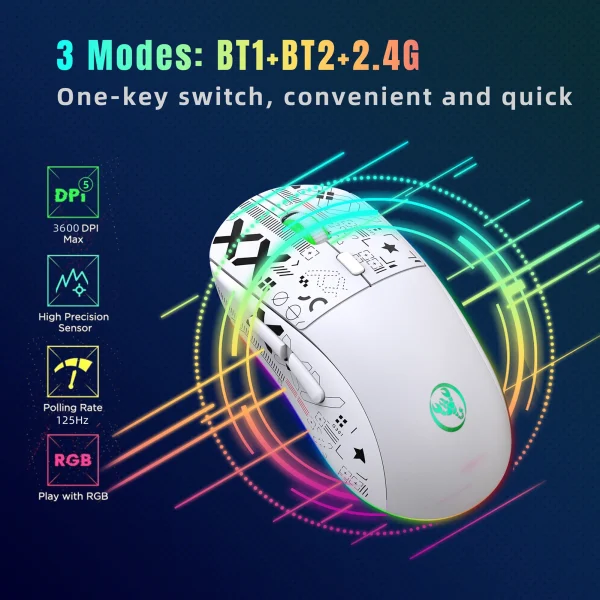 HXSJ T90 Wireless Mechanical Gaming Mouse – RGB, 3600 DPI, 11 Lighting Modes & Rechargeable Battery - Image 5