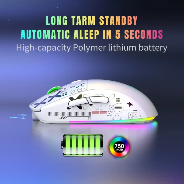 HXSJ T90 Wireless Mechanical Gaming Mouse – RGB, 3600 DPI, 11 Lighting Modes & Rechargeable Battery - Image 6