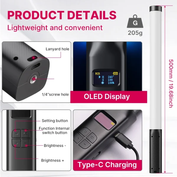 Geek Essentials RGB Handheld Light Wand – 19.68” LED Photography & Studio Lighting Stick - Image 4
