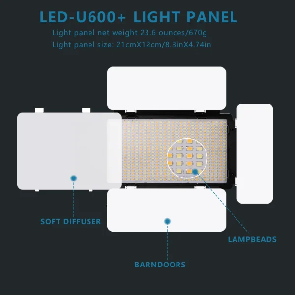Geek Essentials U800+ LED Video Light – Bi-Color Dimmable Studio Lamp with Tripod & Remote - Image 3