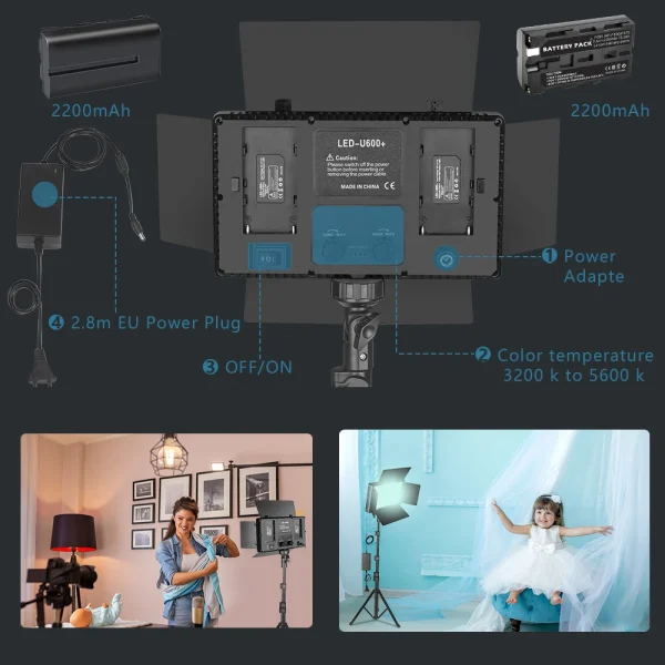 Geek Essentials U800+ LED Video Light – Bi-Color Dimmable Studio Lamp with Tripod & Remote - Image 2