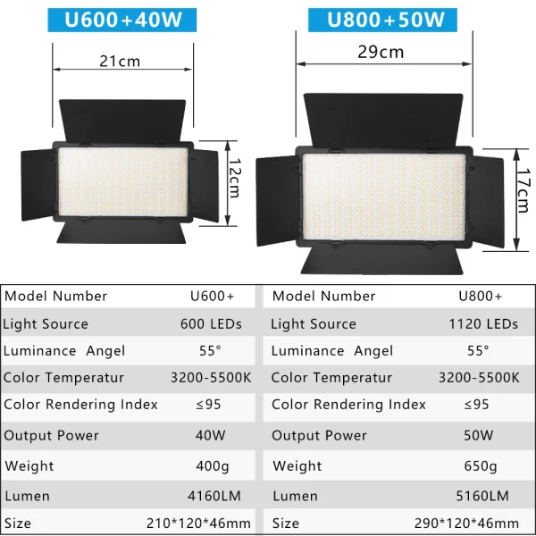 Geek Essentials U800+ LED Video Light – Bi-Color Dimmable Studio Lamp with Tripod & Remote - Image 4