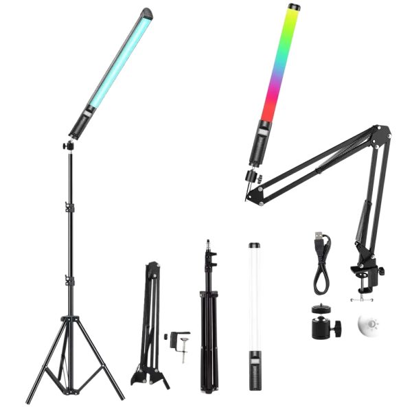 Geek Essentials RGB LED Light Wand – 20” Handheld Video Light Stick with Adjustable Colors, Dimmable Brightness & Rechargeable Battery