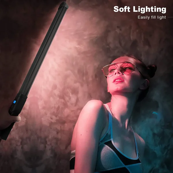 Geek Essentials RGB LED Light Wand – 20” Handheld Video Light Stick with Adjustable Colors, Dimmable Brightness & Rechargeable Battery - Image 4