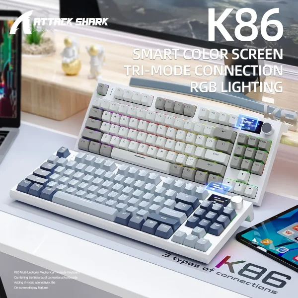 Geek Essentials K86 Wireless Mechanical Keyboard – Hot-Swappable, Bluetooth/2.4G, Display Screen & Volume Control - Image 5