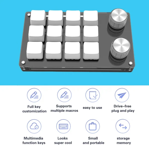 Geek Essentials 12-Key USB Macro Mechanical Keypad – Programmable Hot-Swap Keyboard with Dual Knobs for Gaming & Productivity - Image 3