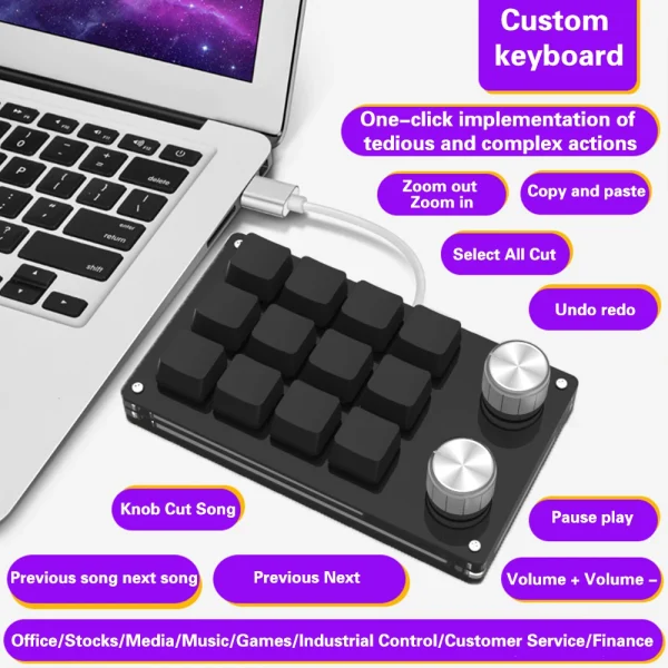 Geek Essentials 12-Key USB Macro Mechanical Keypad – Programmable Hot-Swap Keyboard with Dual Knobs for Gaming & Productivity - Image 2