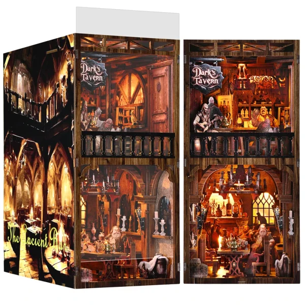 DIY “Baldur’s Gate 3-Inspired” Tavern Book Nook Kit – Fantasy Bar Bookshelf Diorama & Miniature Puzzle Model