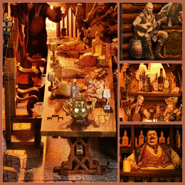 DIY “Baldur’s Gate 3-Inspired” Tavern Book Nook Kit – Fantasy Bar Bookshelf Diorama & Miniature Puzzle Model - Image 3