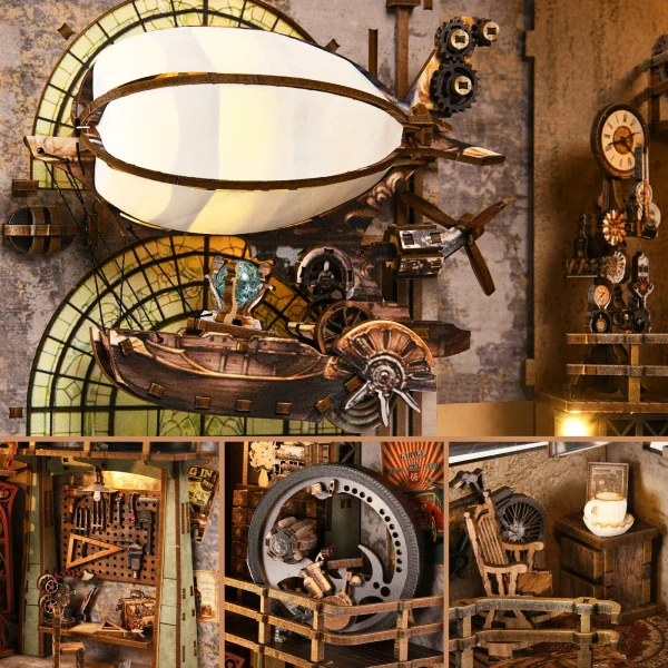 DIY “Steamcraft Workshop” Book Nook Kit – Steampunk-Inspired Airship Engineer’s Lab & Bookshelf Insert - Image 3