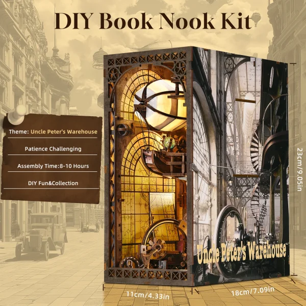 DIY “Steamcraft Workshop” Book Nook Kit – Steampunk-Inspired Airship Engineer’s Lab & Bookshelf Insert - Image 2