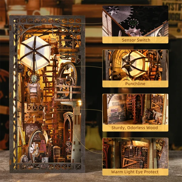 DIY “Steamcraft Workshop” Book Nook Kit – Steampunk-Inspired Airship Engineer’s Lab & Bookshelf Insert - Image 5