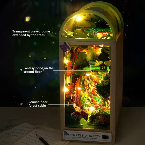 DIY “Cozy Library Escape” Book Nook Kit – Wooden Bookshelf Insert with LED Lights - Image 2