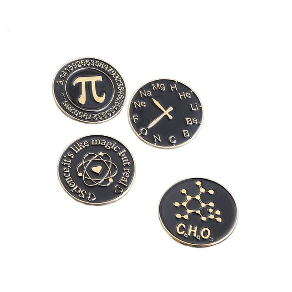 Science Enamel Pins – Pi (π), Atom, & Periodic Table Brooches for Science Geeks, Teachers & Students